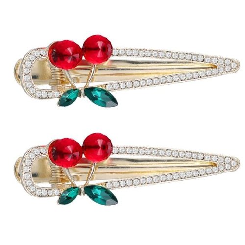2Pcs Sweet Cherry Hair Clips Rhinestone Cherry Fruit Hair Barrettes Duckbill Clip Hairpins Hair Accessories Bling Cherry Clip for Women Girls Clips and Barrettes Hair Accessories Decoration