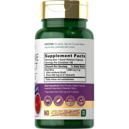 Carlyle Red Wine Extract Capsules | 1000mg | 120 Count | Non-GMO and Gluten Free Supplement