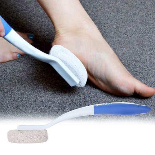 Foot Brush Long Handle Shower Bath Brush, Silicone Stone Foot Brush Dead Skin Removal Brush with Scrubbing Pumice Stone, 13.8inch Long Handle Foot Cleaning Massaging Brush