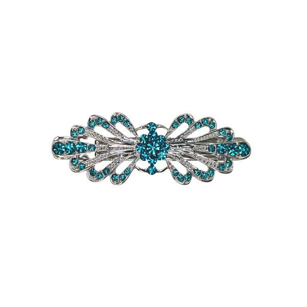 Faship Gorgeous Malibu Blue Rhinestone Crystal Small Floral Hair Barrette Clip