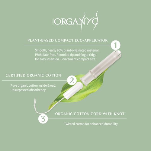 Organyc 100% Certified Organic Cotton Tampons, Plant-Based Eco-Applicator, Regular Flow, 16 Count(Pack of 1)