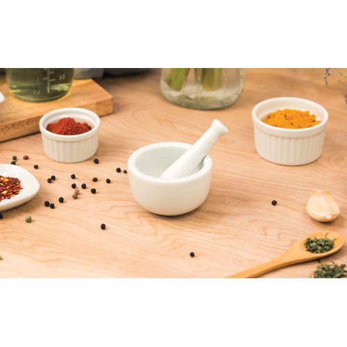 HIC Kitchen Mortar and Pestle for Grinding Spices and Herbs and Crushing Pills, Fine-Quality Porcelain