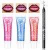 HOSAILY 3Pcs Glitter Color Changing Lip Oil with Black Lip Liner Set, Goth Lip Glow Oil High Shine Lip Gloss Combo, Chunky Mermaid Sequins Lip Gel Long Lasting Lip Stain for Festivals Makeup(01+02+05)
