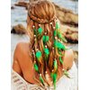 GENBREE Boho Feather Headbands Green Indian Headband Hippie Feather Headdress Adjustable Long Feather Hair Accessories for Women