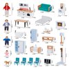 OOOK Wooden Dollhouse Furniture Set for Kids, 26 Pcs Dollhouse Accessories with 4 Family Dolls and Dog, Miniature Doll House Furniture Toys Pretend Play Set for G irls Boys Age 3+