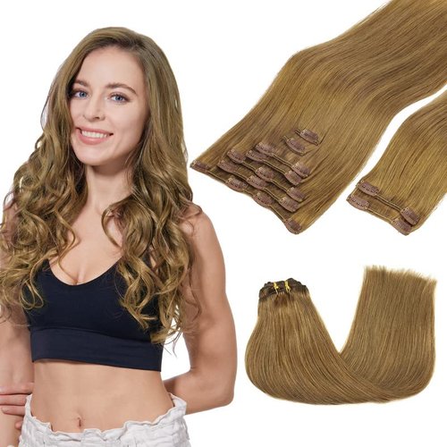GOO GOO Clip in Hair Extensions Real Human Hair, 14inch 150g 9Pcs, 8C Ash Brown, Remy Human Hair Extensions Clip ins for Women, Natural Human Hair