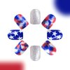 OHWODA Independence Day Press on Nails Square 4th of July Short Fake Nails Blue Red Patriotic False Nail Tips American Day Nails Designs Short Nails Press ons 24Pcs (style14)