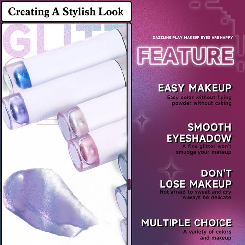 Fecraft Glitter Eyeshadow - Waterproof Liquid Eyeshadow,Shimmer & Metallic Eyeshadow,Create Your Own Glitter Makeup(Beige)