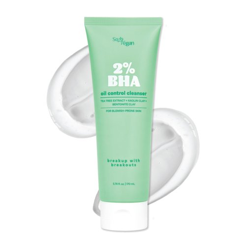 SoloVegan Mild Exfoliating Toner Pads, Serum, Blemish Patch, Cleansing Gel - Korean Skincare (1, BHA Oil Cleanser)