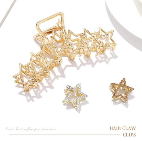 Fashey Hair Claw Clips Star Hair Claws Mini Crystal Hair Clip Strong Hold Hair Jaw Clips Hair Accessories for Women and Girls(Pack of 3)