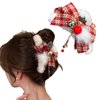 Christmas Claw Clips Christmas Hair Accessories 1 Pcs Plush Hair Claw Clips with Tassel Xmas Plaid Bows Hairpins Nonslip Claw Clip with Bells Cute Rhinestone Red Hair Claws for Women Girls