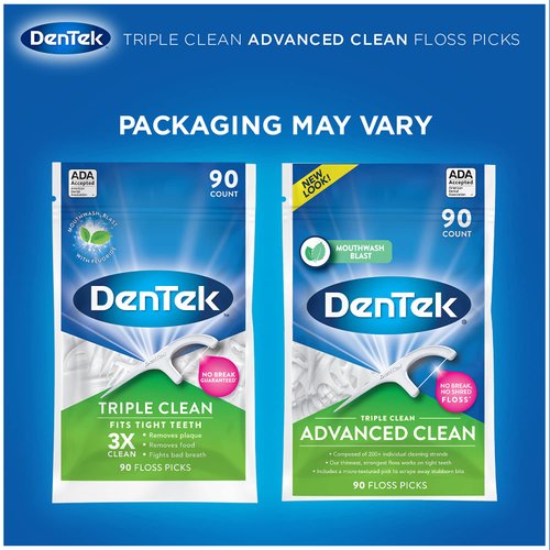 Dentek Triple Clean Floss Picks, Mint, 90 Count