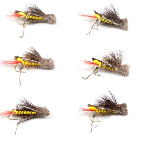 The Fly Fishing Place Dave's Hopper Trout Fly Fishing Flies - Yellow Foam Body Grasshopper Dry Fly - 6 Flies Hook Size 10