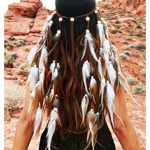 Aceorna Boho Feather Headbands Hippie Gypsy Indian Hairbands Tassels Head Piece Costume Hair Accessories Festival Headdress for Women
