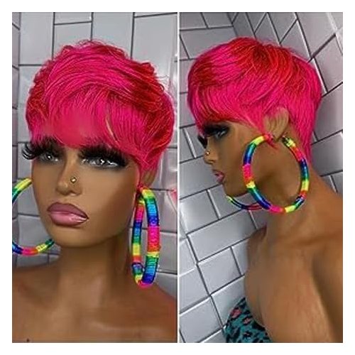 WOCWIG Short Synthetic Wigs With Bangs Short Pixie Cut Wig Cheap Hair Straight Wig Short Hair Wigs For Black Women Short Straight Black Ladies Wigs Synthetic Short Wigs For Black Women (2136)