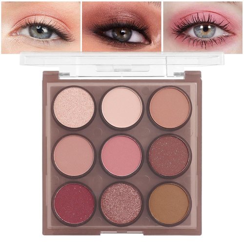 9Colors Neutral Nude Red Brown Eye Shadow Palette,Rose Gold Naked Cream Eyeshadow Palette Makeup,Highly Pigmented Natural Eyeshadow Palette for Brown Eyes,Long Lasting Naturing-Looking,Travel Gift Kit