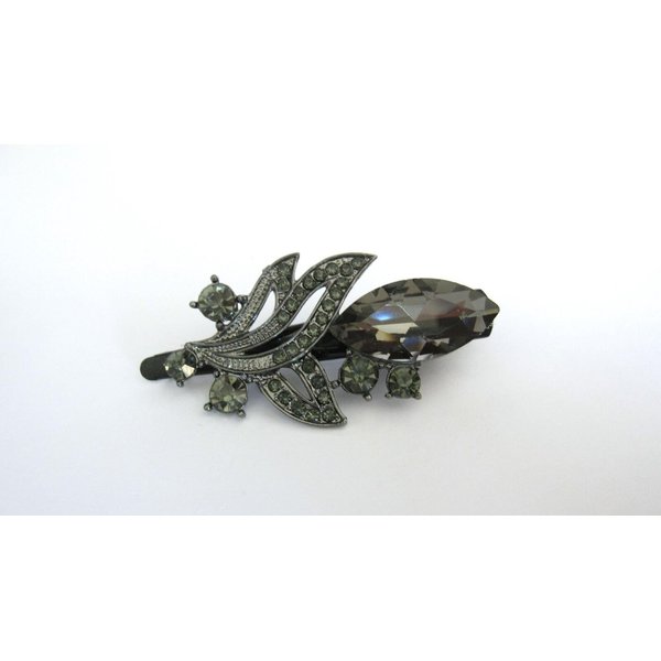 Medium black metal gray crystal hair pin alligator clip
