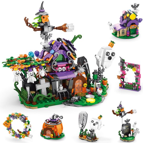 Seyaom Haunted House Building Block Set, 603 Pcs Train 6 in 1 Building Blocks Toy Set, Party Favors Gift Toys for Kids Adults