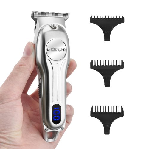 DSP Beard Trimmer for Men, Cordless Hair Clipper Shavers for Men, Facial Hair Trimmer for Beard & Mustache Trimming, Professional Haircut Kit for Men Rechargeable LED Display (Silver)