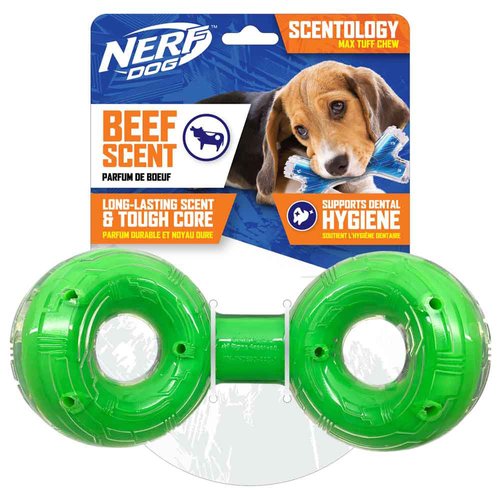 Nerf Green Scented Beef Scentology Infinity Double Ring Dog Toy, Small