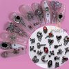 22 PCS Halloween Nail Charms 3D Alloy Nail Art Charms 3D Black Red Rhinestones Nail Supplies Skeleton Star Heart Spider Gems Cross Design for Manicure Craft DIY Nail Art Decorations Accessories