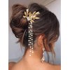 JAKAWIN Crystal Wedding Hair Comb Gold Bride Hair Piece Tassel Hair Clip for Women