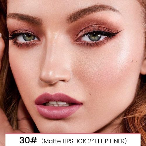 evpct 1Pcs More Blush Lip Liner and Lipstick Set Kit for Women, DNM Matte Lips Kit with Lip Liner Lip Stains Long Lasting Waterproof 24 Hour Lipstick and Lip Liners Combo Lipliners Pencil 30#