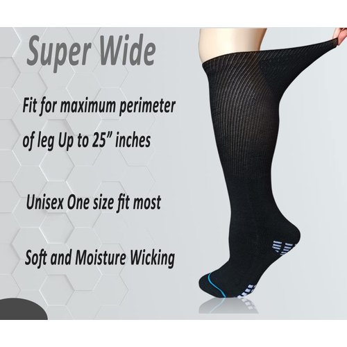 COIYUFUX Extra Wide Socks For Bariatric Feet- Knee High Diabetic Socks For Men Women, Cast Socks Lymphedema Socks for Swollen Foot Ankle Leg (Black)