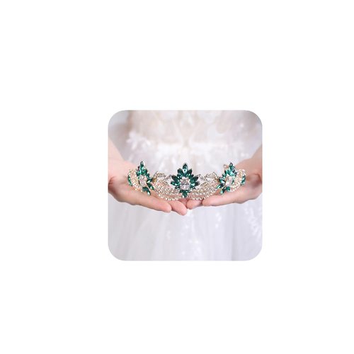 JWICOS Rhinestone Tiara for Women Crystal Queen Crown Wedding Bridal Party (Green)
