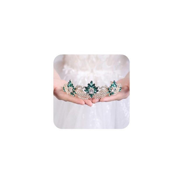 JWICOS Rhinestone Tiara for Women Crystal Queen Crown Wedding Bridal Party (Green)