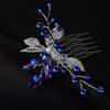 YERTTER Wedding Bridal Hair Comb decorative Rhinestone Bride Crystal Leaf Beads Comb Crystal Silver Handmade Updo Comb Clip Head Pieces for Women Flower Girls (Blue)