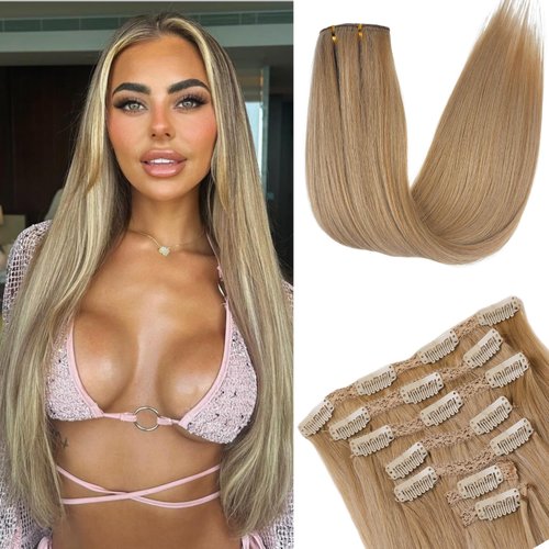 Ash Blonde Clip In Hair Extensions 24Inch Invisible Hair Extensions Clip Ins Professional Salon Clip-in Hair Extensions for Women (7Pcs 150G)