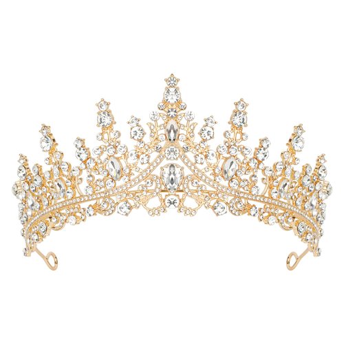 Gold Crown for Women Queen Princess Crown Wedding Tiara for Women Crystal Tiaras and Crowns Wedding Hair Accessories for Bride Prom Party Pageant Birthday Halloween Cosplay Graduation