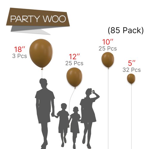 PartyWoo Coffee Brown Balloons, 85 pcs Boho Brown Balloons Different Sizes Pack of 18 Inch 12 Inch 10 Inch 5 Inch Brown Balloons for Balloon Garland or Balloon Arch as Party Decorations, Brown-F09
