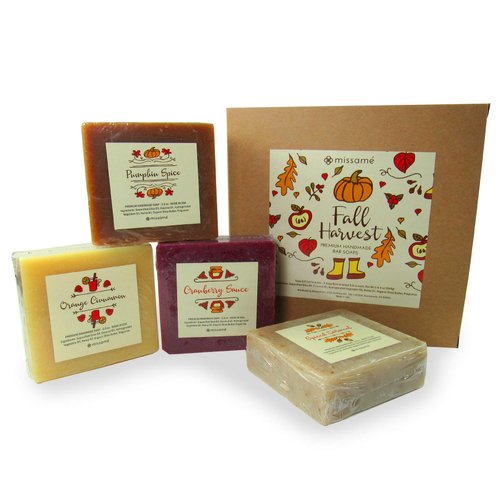Pumpkin Spice, Cranberry, Oatmeal And Orange Cinnamon Scented Handmade Bath Soap Set, 4 Full Sized 5.0 oz Each, Saponified Olive Oil Base With Organic Shea Butter