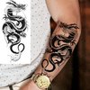 TASROI 8 Sheets Cool Dragon Temporary Tattoos For Men Women Adults, Black Realistic Dragon Tattoo Sticker Half Arm Sleeve, Waterproof Tribal Totem Fake Tattoos That Look Real and Long Lasting Set Kit