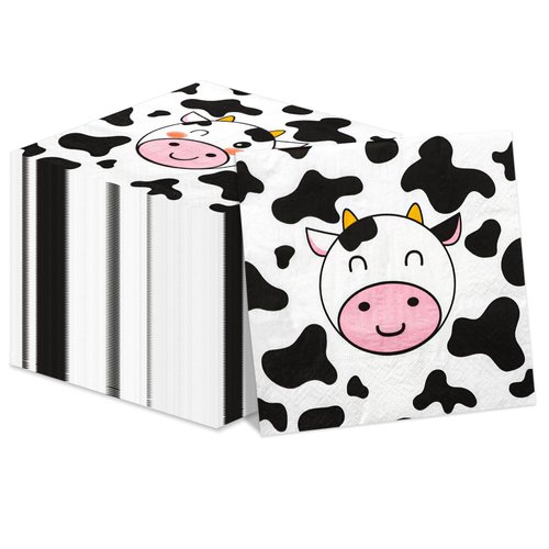 100 Pcs Cow Print Napkins, Cow Party Supplies, Cow Party Table Napkins for Farm Animal Themed Party, Western Theme Kid's Birthday, Baby Shower