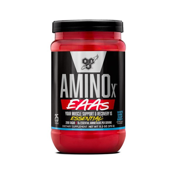 BSN Amino X EAAs, Muscle Recovery & Endurance, 10g Essential Amino Acids, 5g BCAAs, Zero Sugar, Caffeine Free, White Bark Raspberry, 13.2oz, 25 Servings