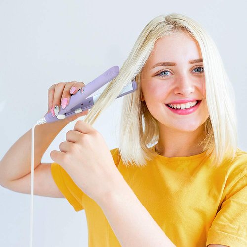 2 in 1 Ceramic Flat Iron - Mini 2.8" Curler and Straightener for Short Hair, Portable with Ceramic Plates for Travel