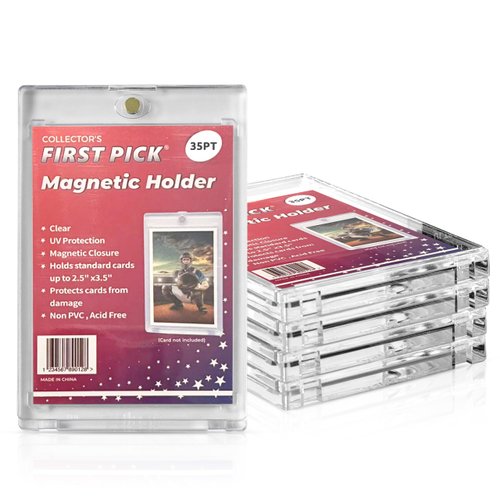 Premium Magnetic Card Holder - 35PT Standard Size (5 Pack) PVC Free - UV Protection - Hard Plastic One Touch Protector for Collectible Sports Cards Acrylic Display Card Cases