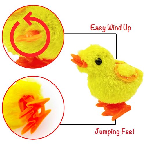 Liberty Imports 12 Pack Wind-Up Chicks - Fluffy Jumping Chicken Ducklings Bulk Wind Up Novelty Easter Party Favors Kids Toys