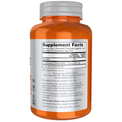 NOW Sports Nutrition, L-Glutamine Pure Powder, Nitrogen Transporter*, Amino Acid, 6-Ounce