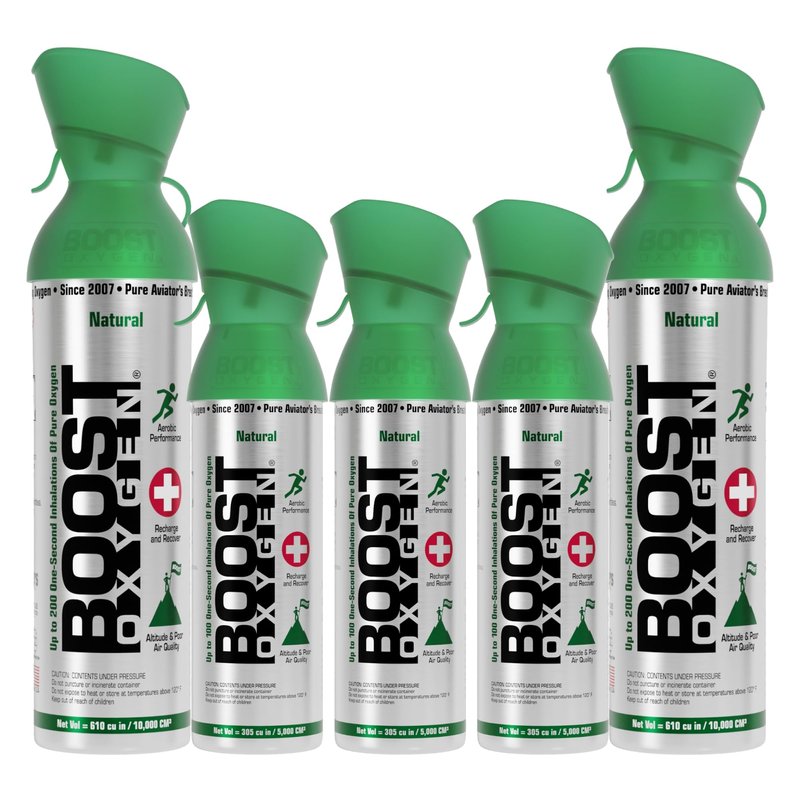 Boost Oxygen 10 Liter Canned Oxygen (2 Pack) and 5 Liter Canned Oxygen (3 Pack) with Built-in Mou...