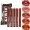 5 Colors Matte Velvet Liquid Lipstick, Chocolate Series Lipstick Set, Intense Color Pigment Lip Stain, Long Lasting Matte Lip Glaze for Women