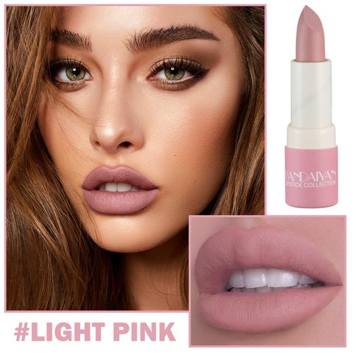 XINGXYUEL Matte Nude Lipstick Silky Velvet Lip Gloss Nude Lip Stain Paper Tube Lipsticks Non-Stick Cup, Waterproof Long Lasting Matte Lipstick for Women Daily Professional Lip Makeup-04 Light Pink