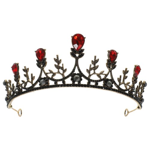 Beaupretty Baroque Queen Tiara, Retro Rhinestone Wedding Bridal Crown Princess Jeweled Hair Accessories for Women ( Red )