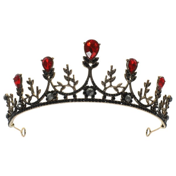Beaupretty Baroque Queen Tiara, Retro Rhinestone Wedding Bridal Crown Princess Jeweled Hair Accessories for Women ( Red )