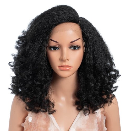 Style Icon 14" Afro Wigs Short Curly Wigs for Black Women Lace Front Side Part Synthetic Wigs (14 Inches, 1)