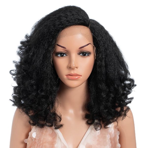 Style Icon 14" Afro Wigs Short Curly Wigs for Black Women Lace Front Side Part Synthetic Wigs (14 Inches, 1)