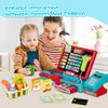 VOPOGLNE Cash Register Playset Toy for Kids, Real Calculator Register, Pretend Play Store with Music, Scanner, Play Money, Food, Microphone, Preschool Learning Toy Playset Gift (Blue Red)